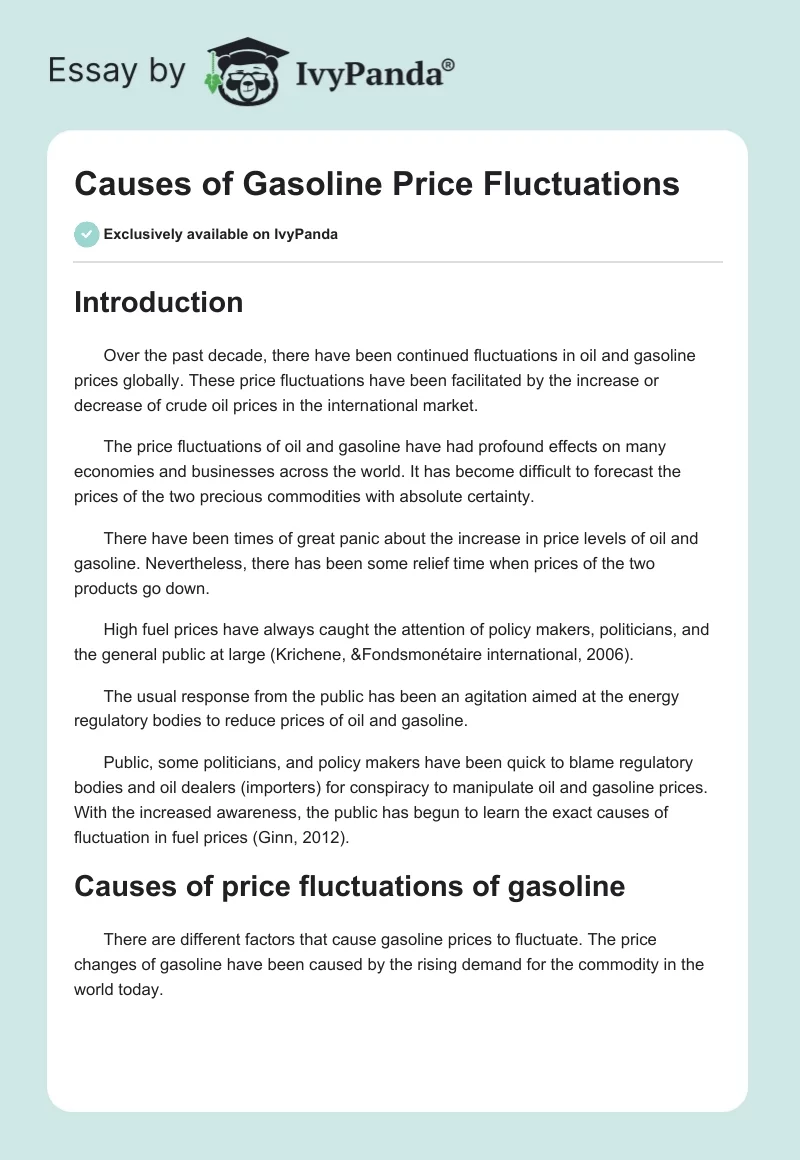 Causes of Gasoline Price Fluctuations. Page 1