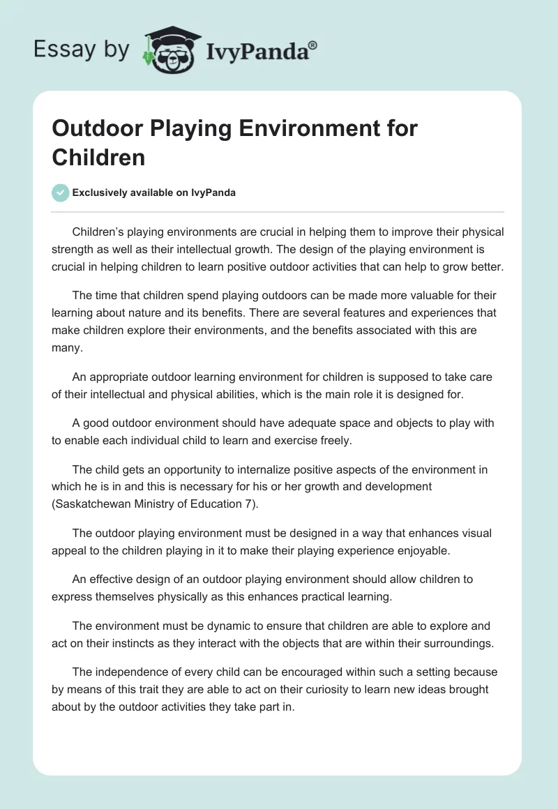 Outdoor Playing Environment for Children. Page 1
