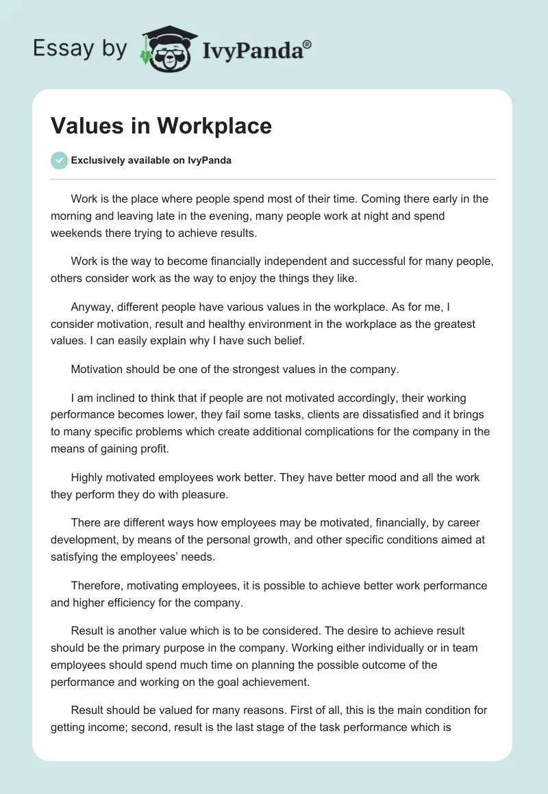 Values in Workplace. Page 1