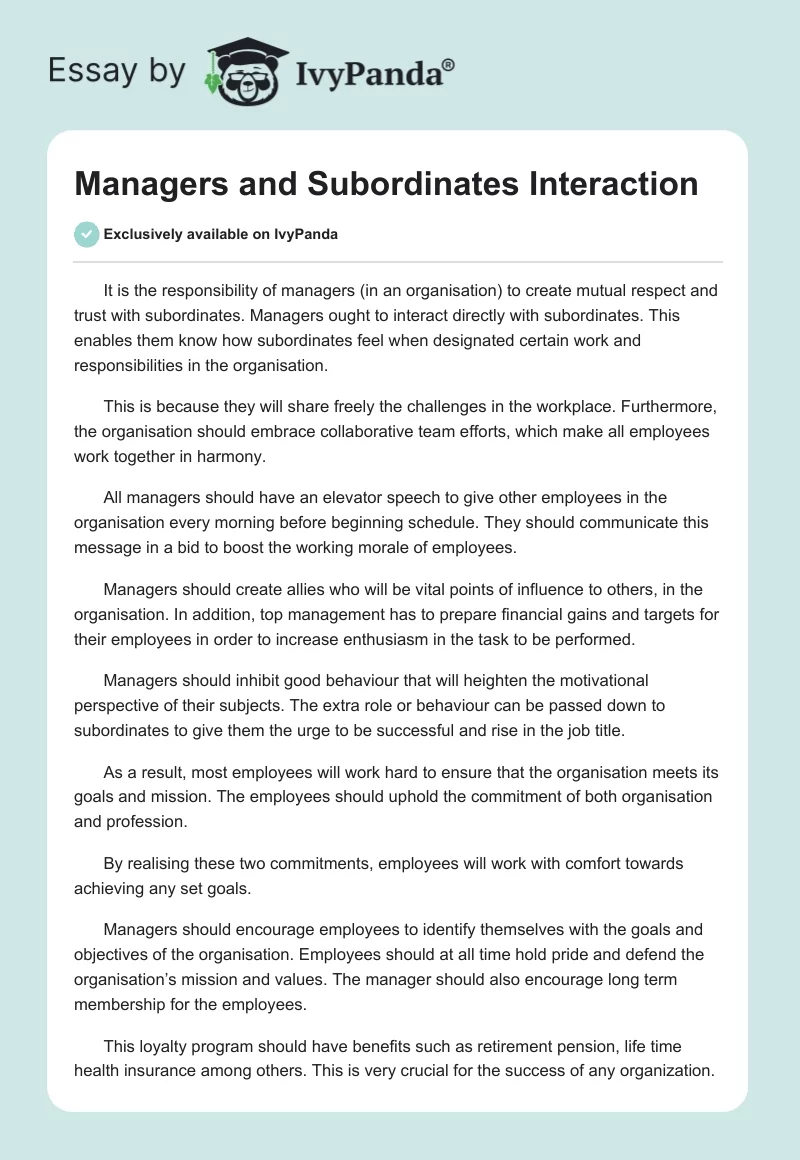 Managers and Subordinates Interaction. Page 1