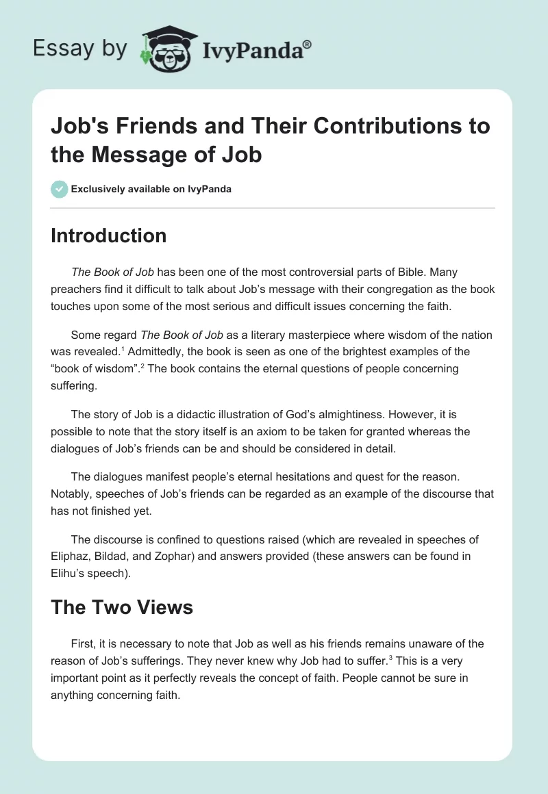 Job's Friends and Their Contributions to the Message of Job. Page 1