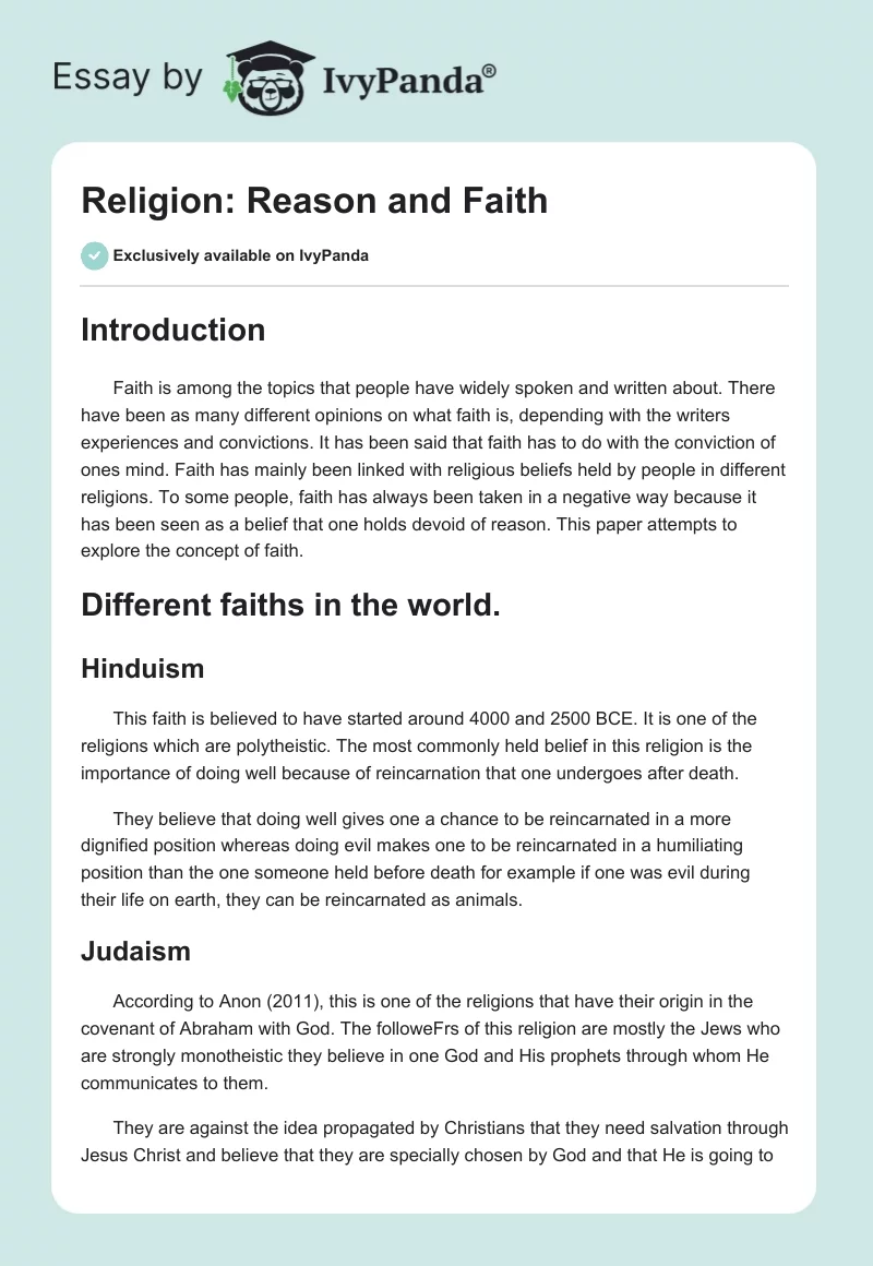 Religion: Reason and Faith. Page 1