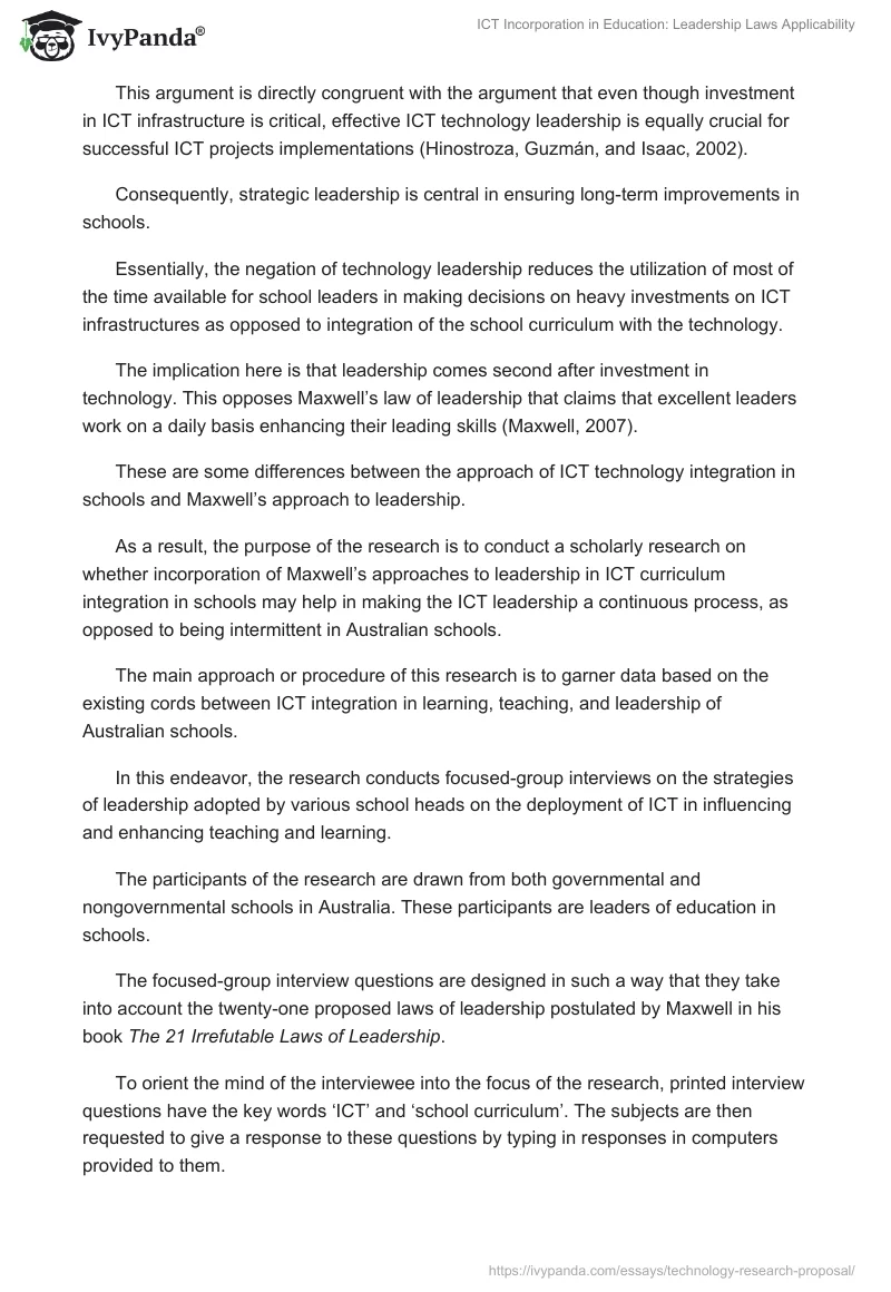 ICT Incorporation in Education: Leadership Laws Applicability. Page 2