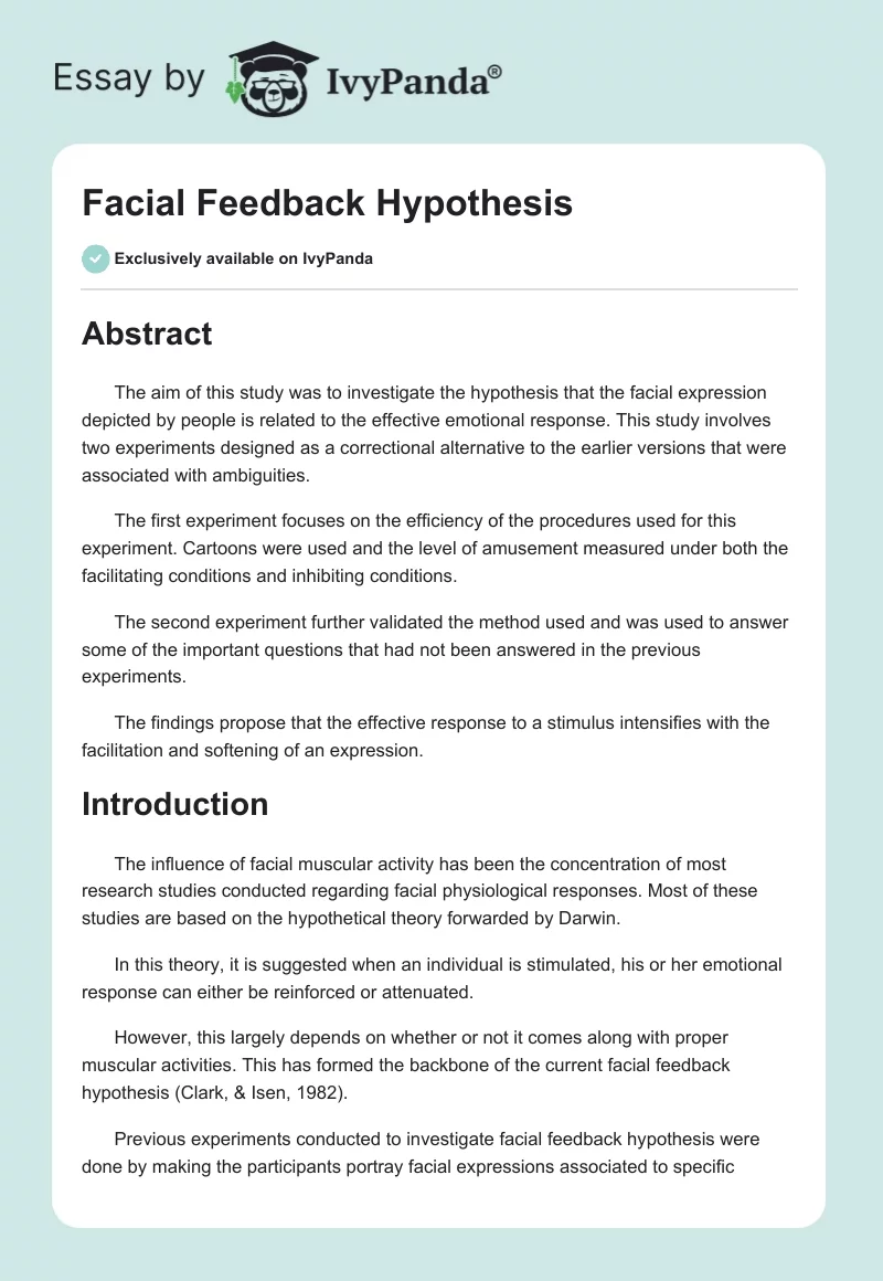 Facial Feedback Hypothesis. Page 1