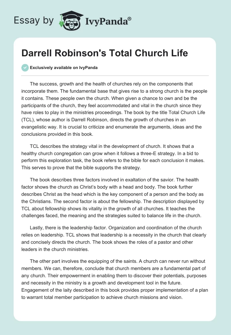 Darrell Robinson's "Total Church Life". Page 1