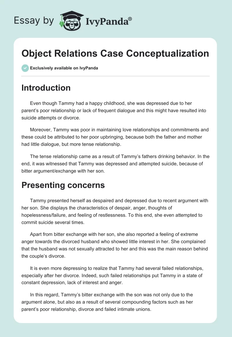 Object Relations Case Conceptualization. Page 1