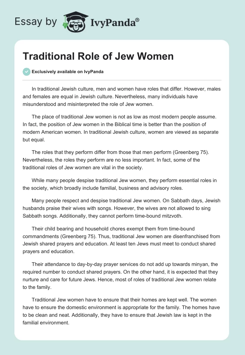Traditional Role of Jew Women. Page 1