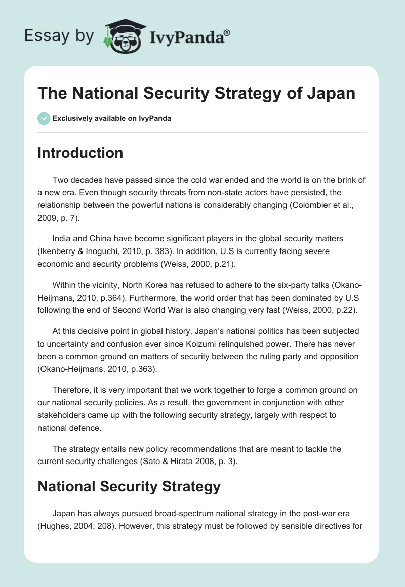 The National Security Strategy of Japan. Page 1