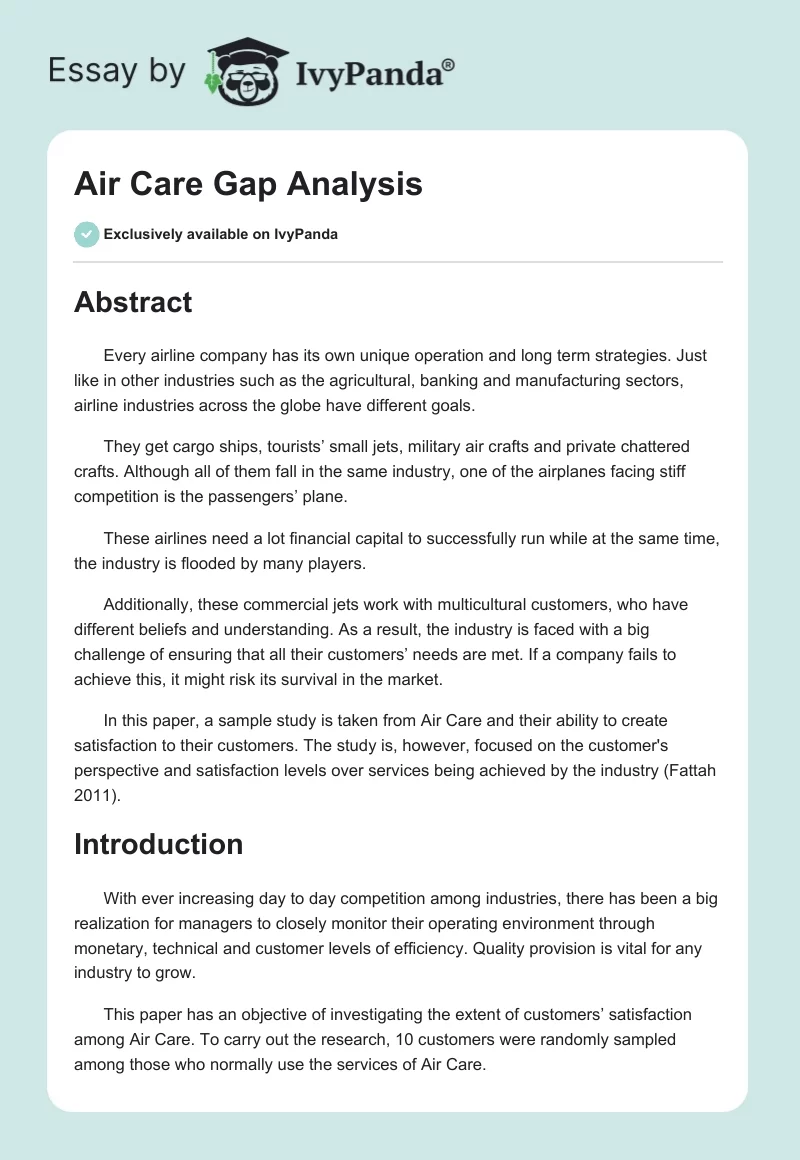Air Care Gap Analysis. Page 1