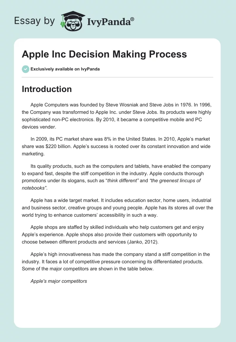 Apple Inc. Decision Making Process. Page 1