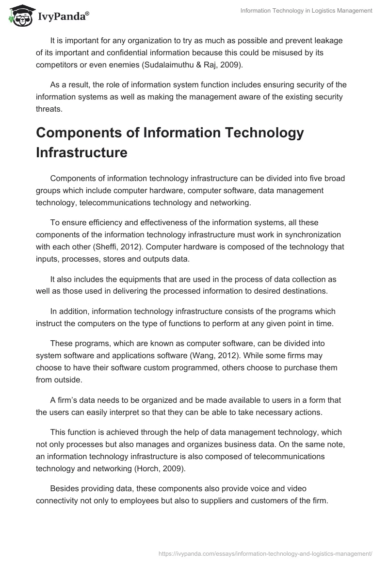 Information Technology in Logistics Management. Page 3