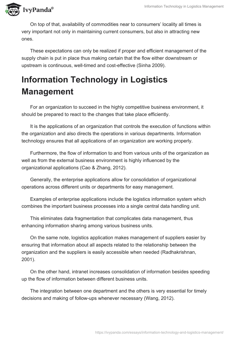 Information Technology in Logistics Management. Page 5