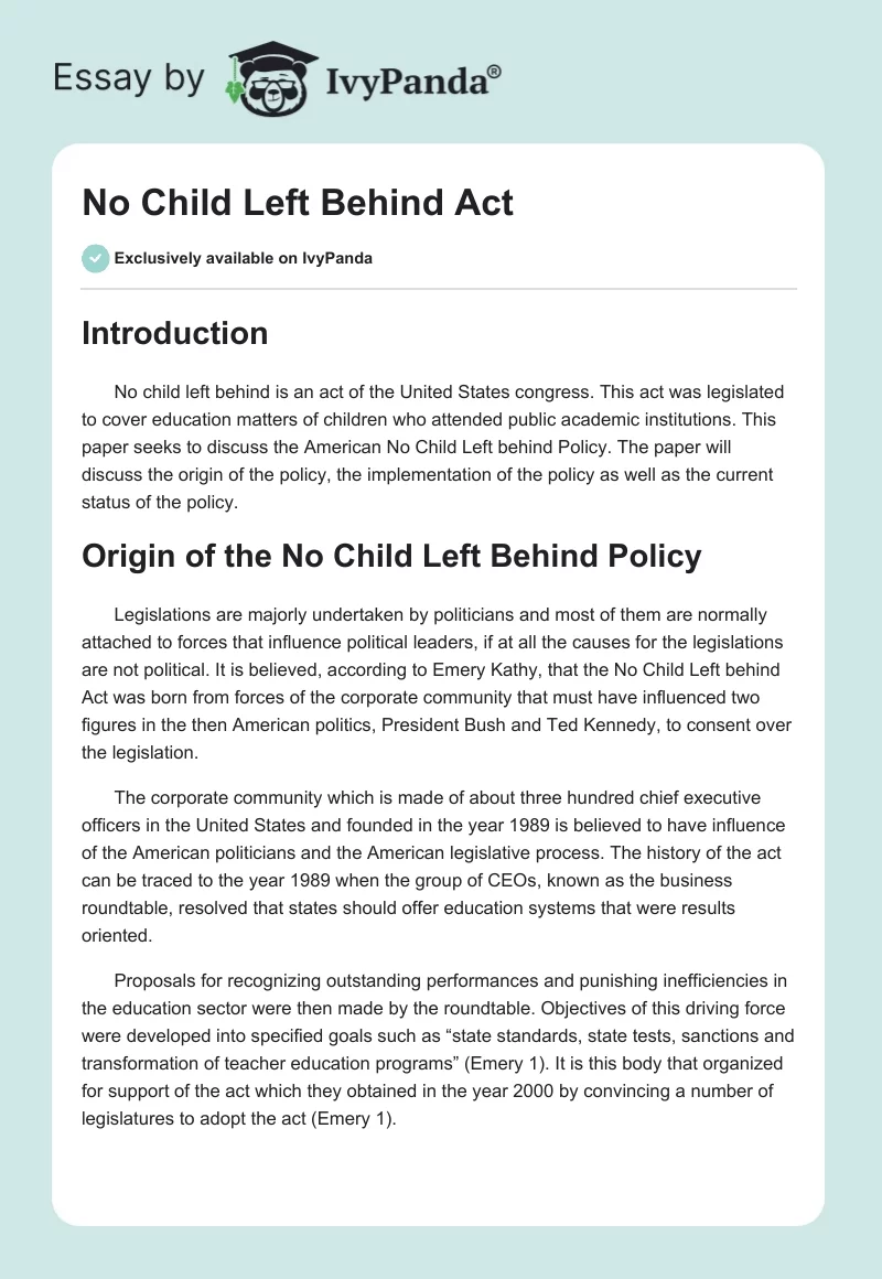 No Child Left Behind Act. Page 1