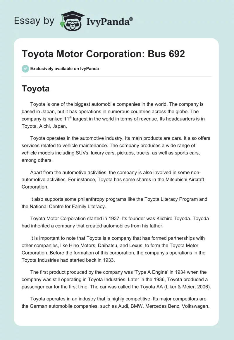 Toyota Motor Corporation. Page 1