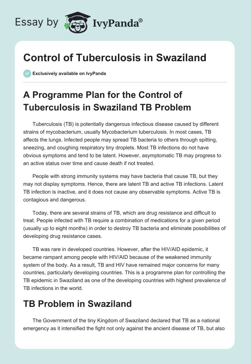 Control of Tuberculosis in Swaziland. Page 1