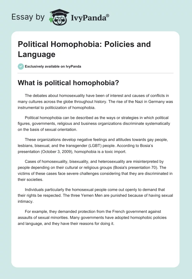 Political Homophobia: Policies and Language. Page 1