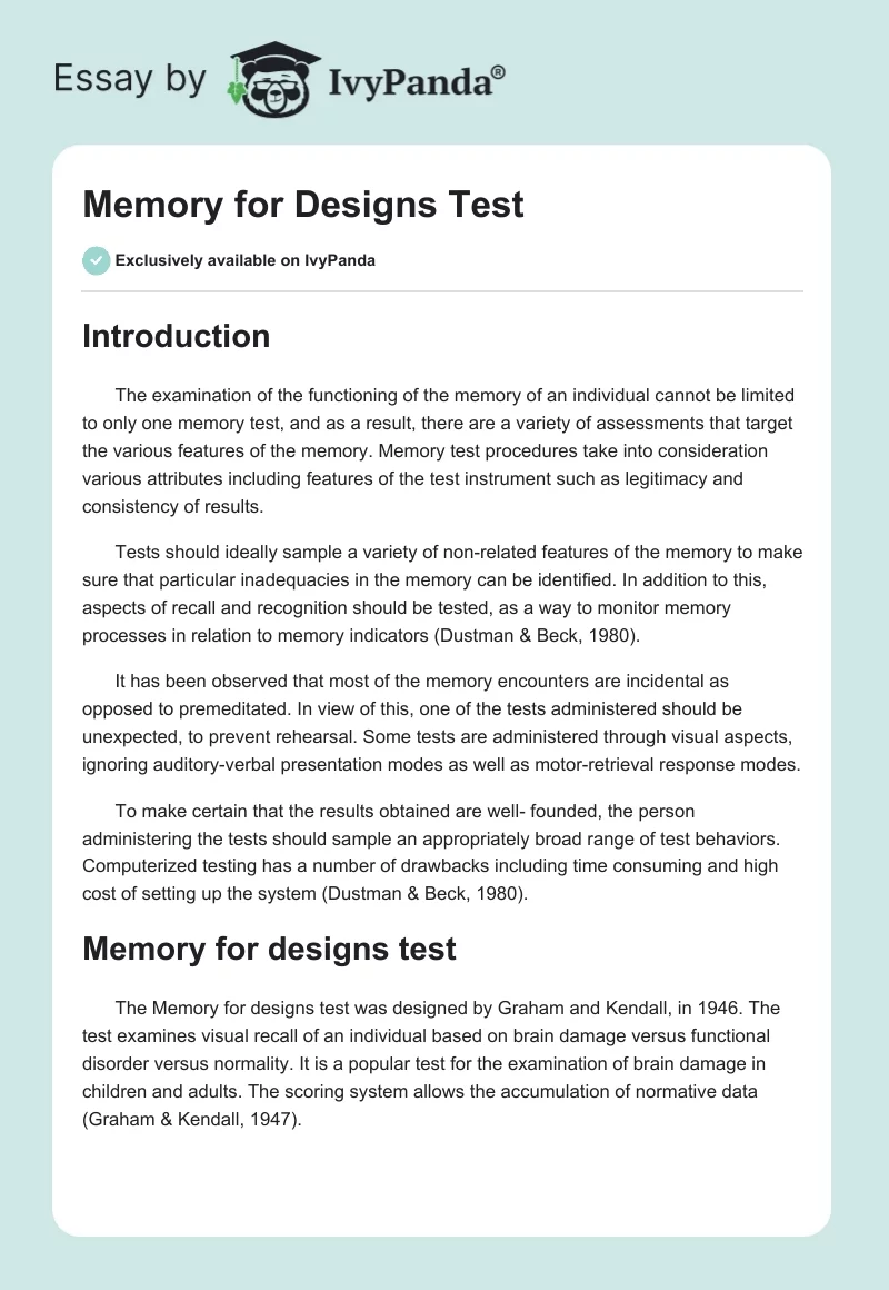 Memory for Designs Test. Page 1