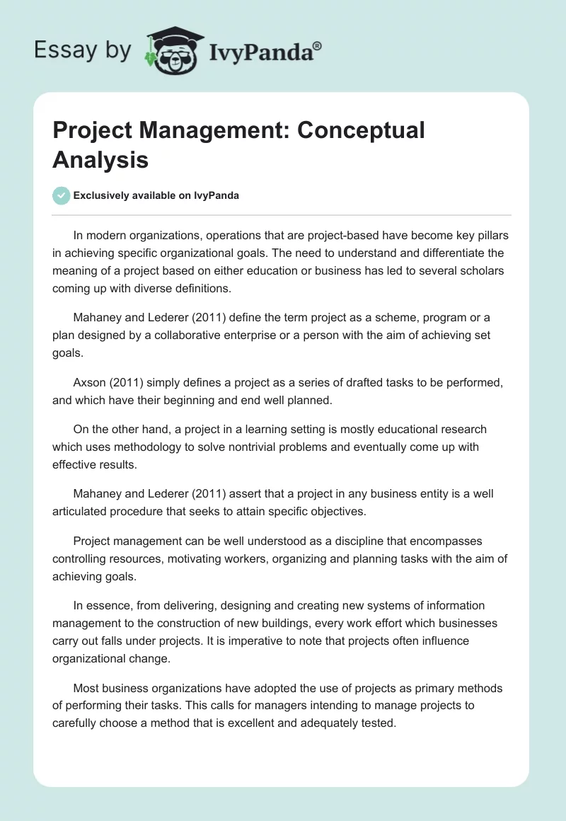 Project Management: Conceptual Analysis. Page 1