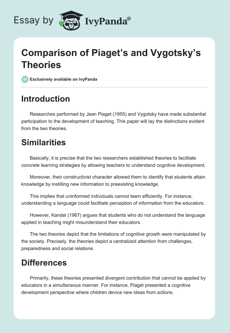 Comparison of Piaget’s and Vygotsky’s Theories. Page 1