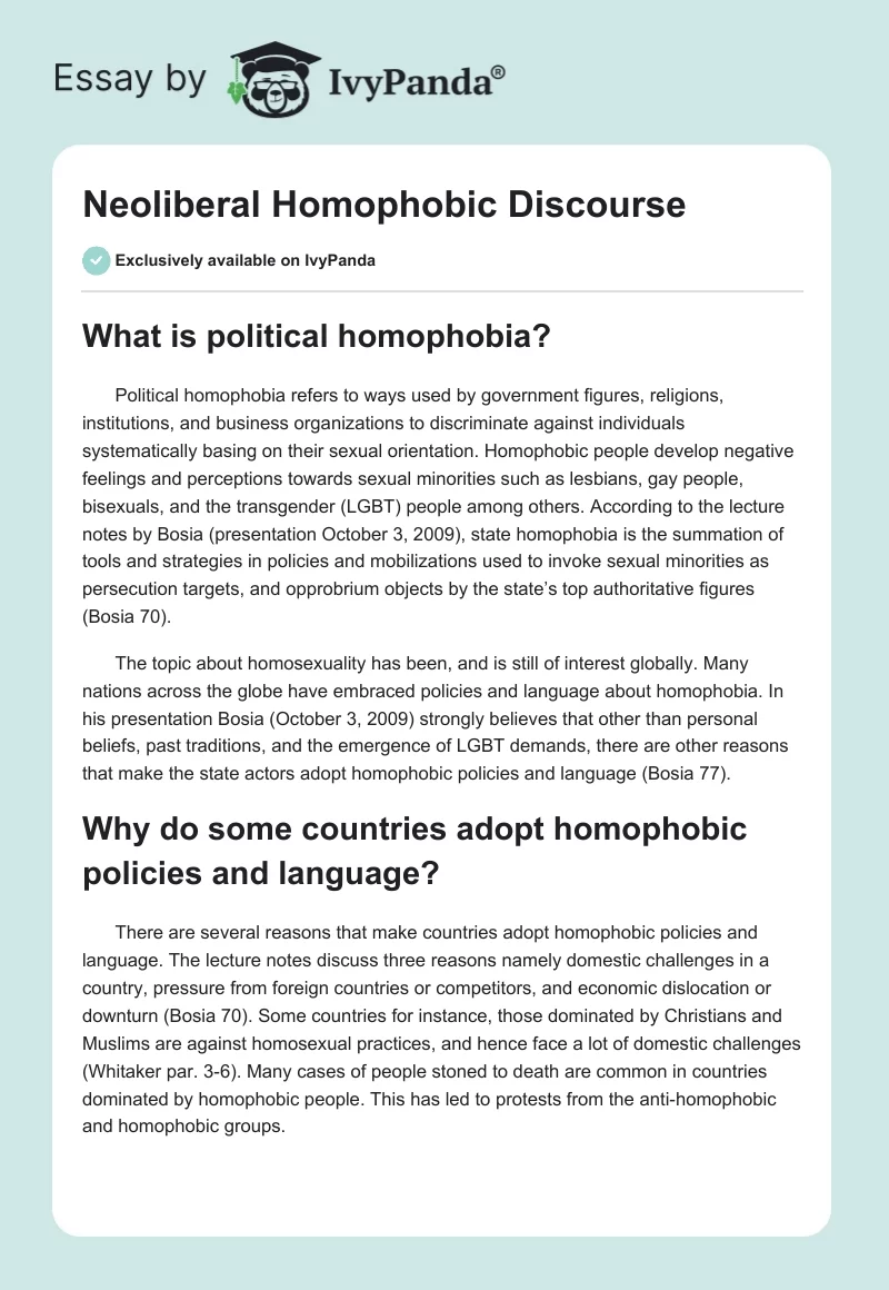 Neoliberal Homophobic Discourse. Page 1