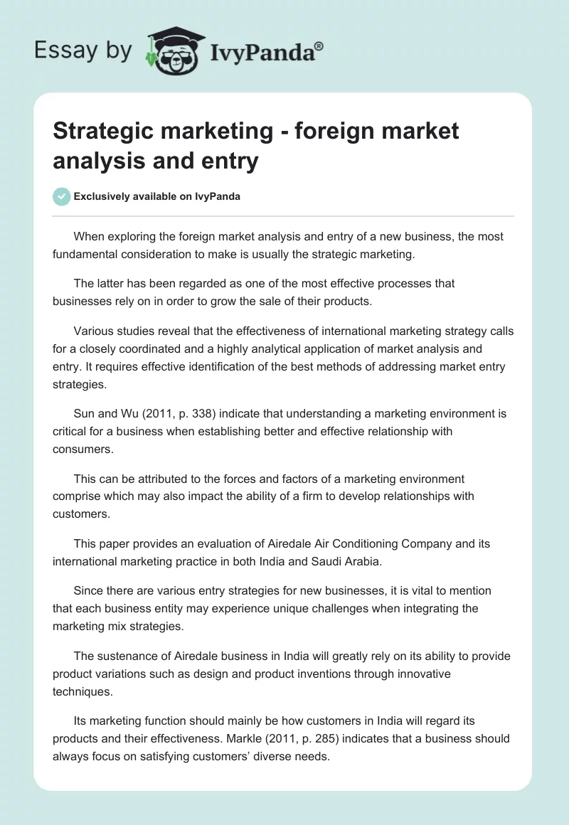 Strategic marketing - foreign market analysis and entry. Page 1