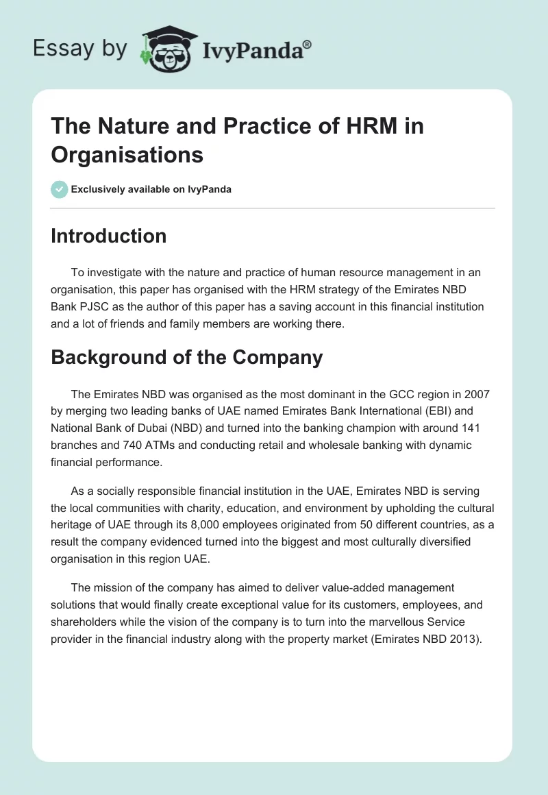 The Nature and Practice of HRM in Organisations. Page 1