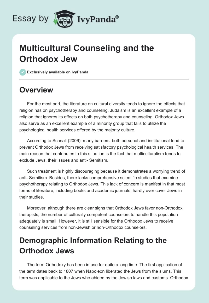 Multicultural Counseling and the Orthodox Jew. Page 1