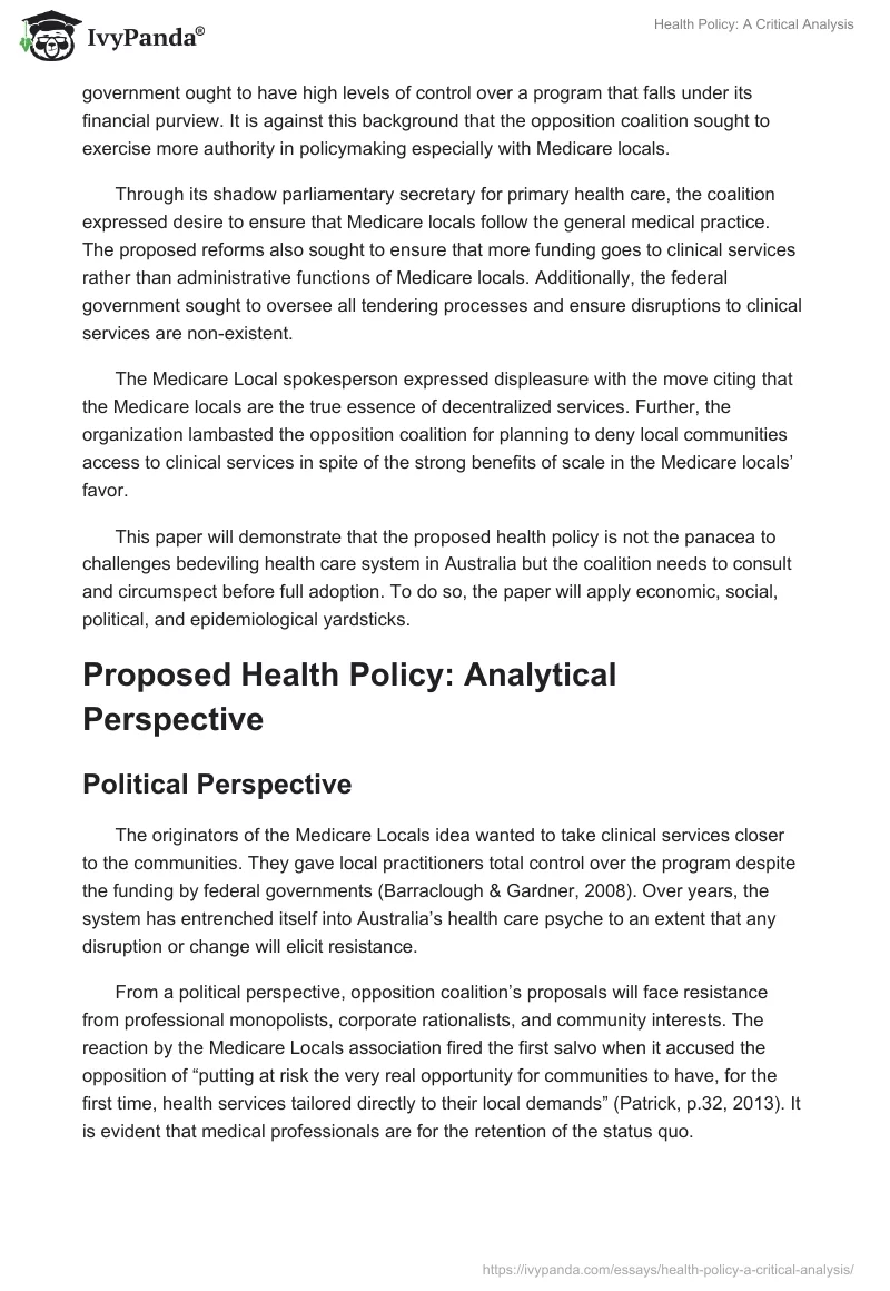 Health Policy: A Critical Analysis. Page 2