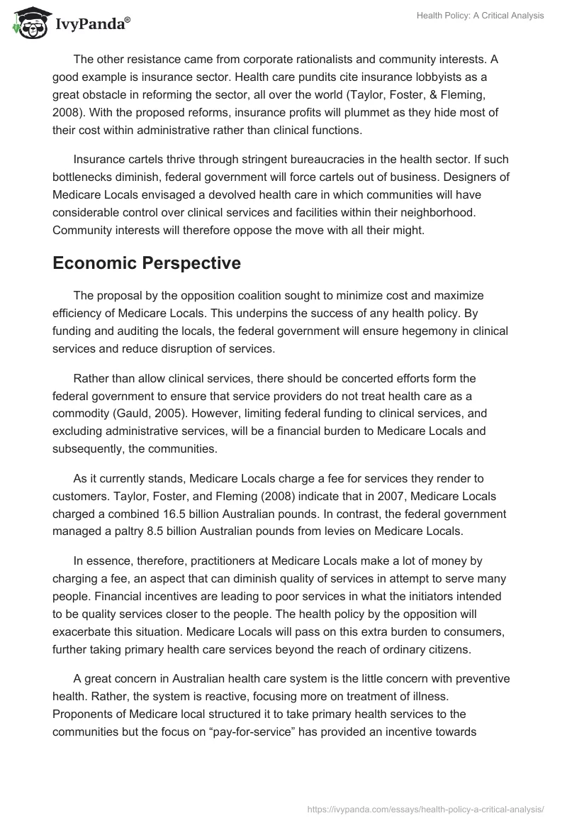 Health Policy: A Critical Analysis. Page 3