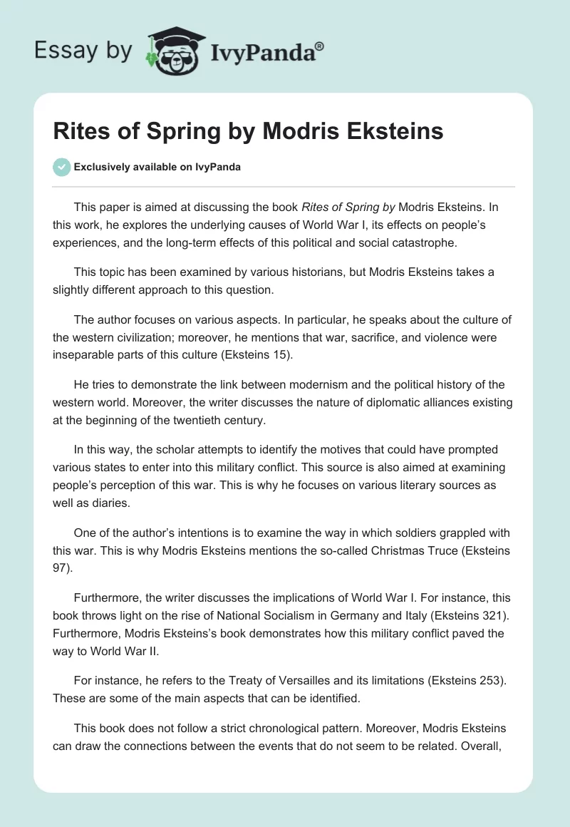 Rites of Spring by Modris Eksteins. Page 1