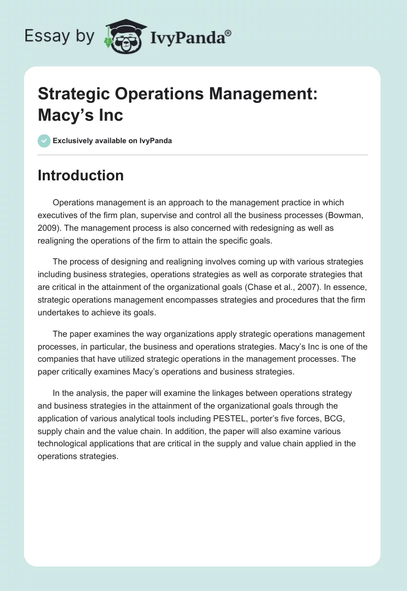 Strategic Operations Management: Macy’s Inc. Page 1