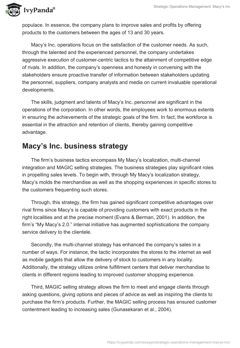 Strategic Operations Management: Macy’s Inc. Page 3