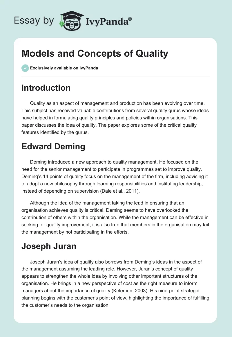 Models and Concepts of Quality. Page 1