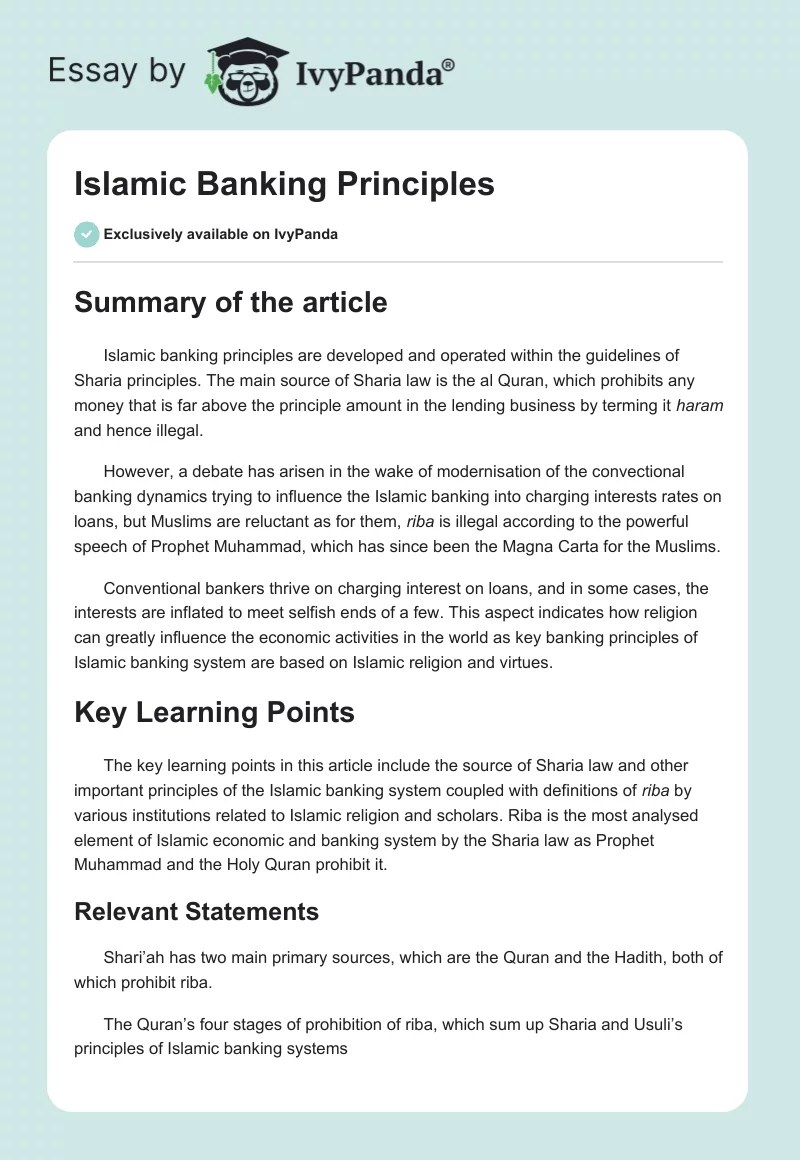 Islamic Banking Principles. Page 1
