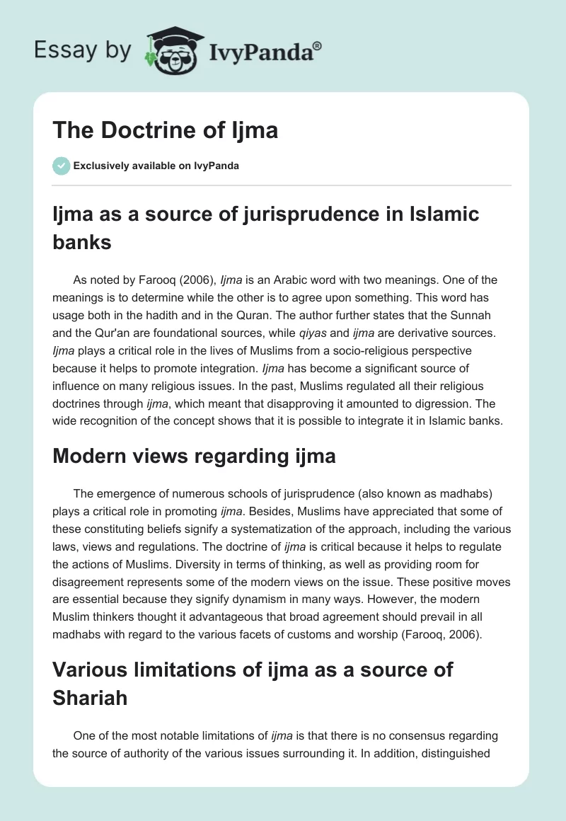 The Doctrine of Ijma. Page 1