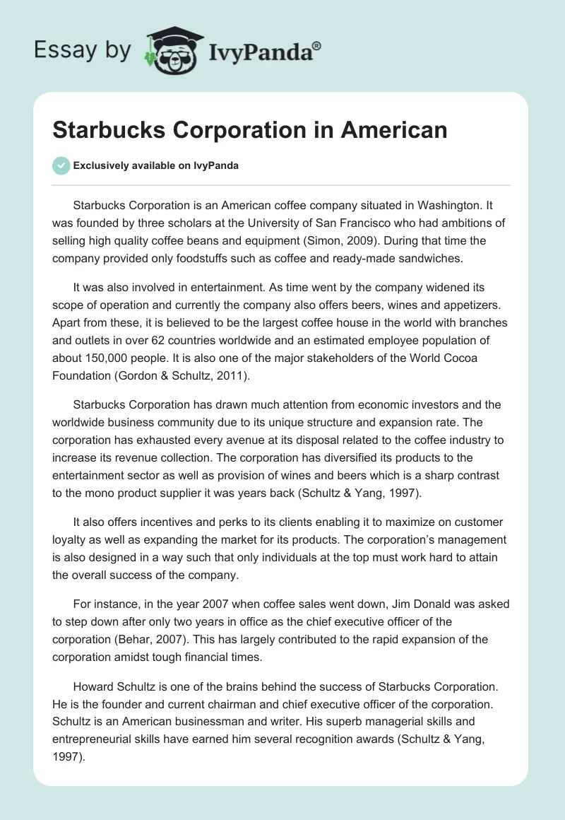 Starbucks Corporation in American. Page 1