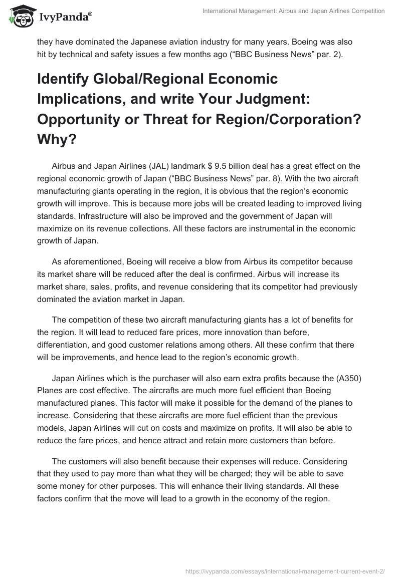 International Management: Airbus and Japan Airlines Competition. Page 2