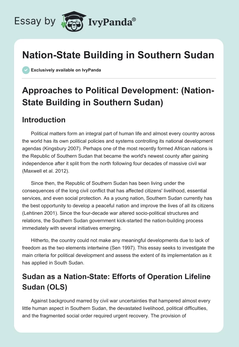 Nation-State Building in Southern Sudan. Page 1