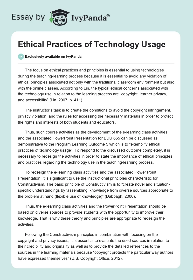 Ethical Practices of Technology Usage. Page 1