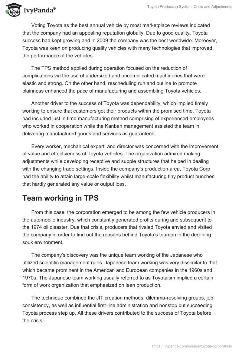 Toyota Production System: Crisis and Adjustments. Page 2