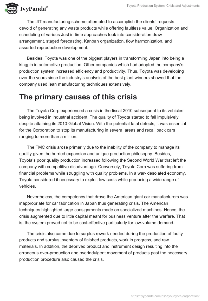 Toyota Production System: Crisis and Adjustments. Page 3