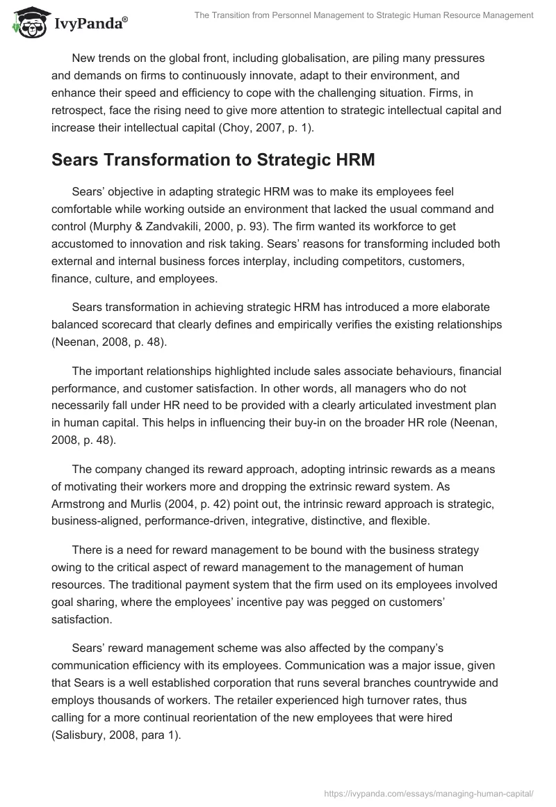 The Transition from Personnel Management to Strategic Human Resource Management. Page 3