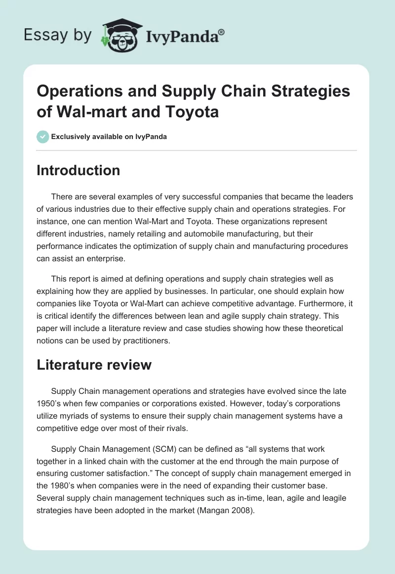 Operations and Supply Chain Strategies of Wal-Mart and Toyota. Page 1