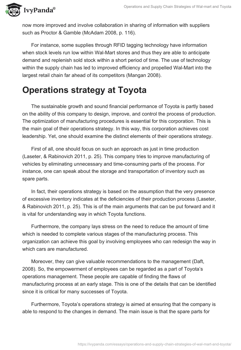 Operations and Supply Chain Strategies of Wal-Mart and Toyota. Page 5