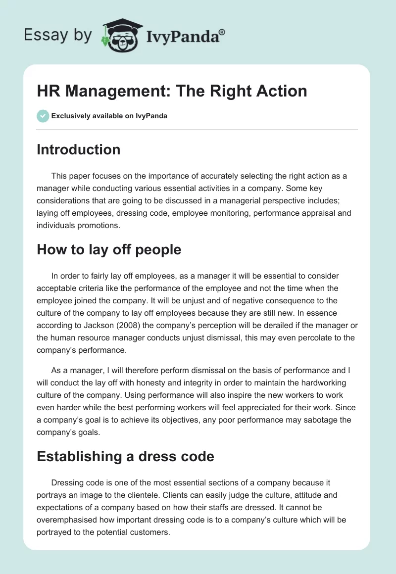 HR Management: The Right Action. Page 1
