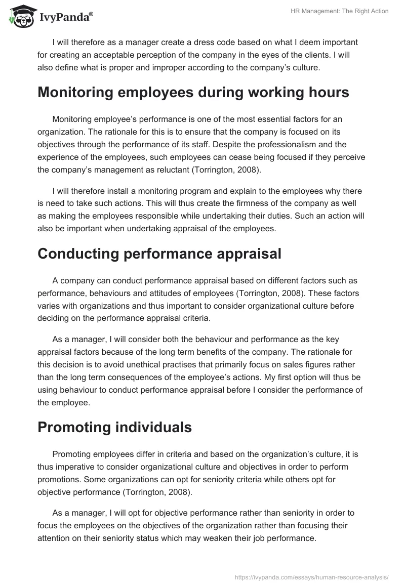 HR Management: The Right Action. Page 2