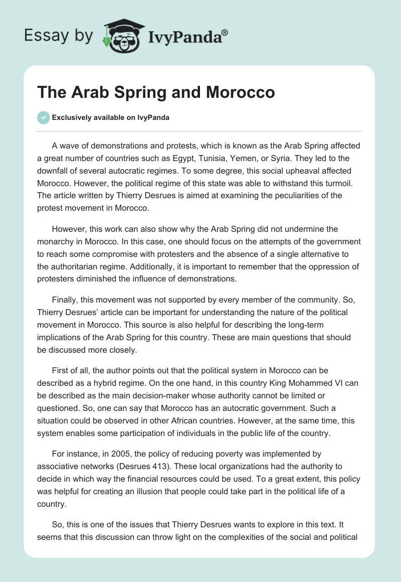 The Arab Spring and Morocco. Page 1