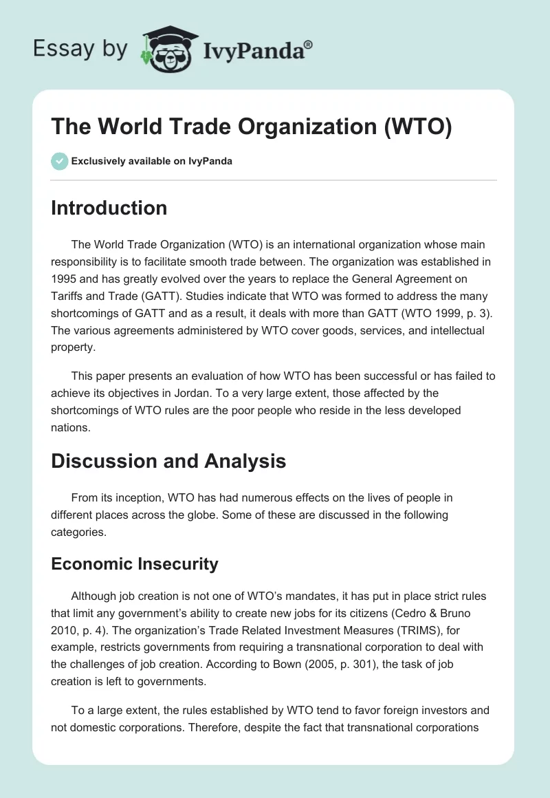 The World Trade Organization (WTO). Page 1