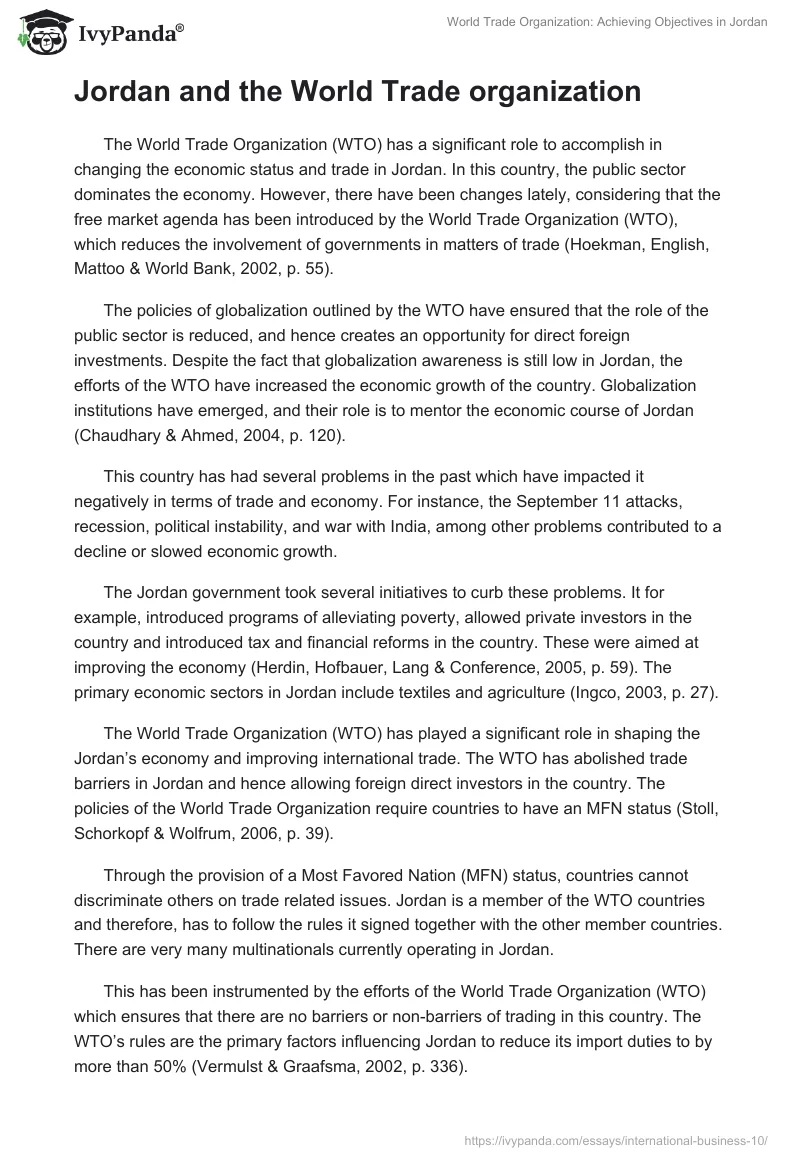 World Trade Organization: Achieving Objectives in Jordan. Page 3