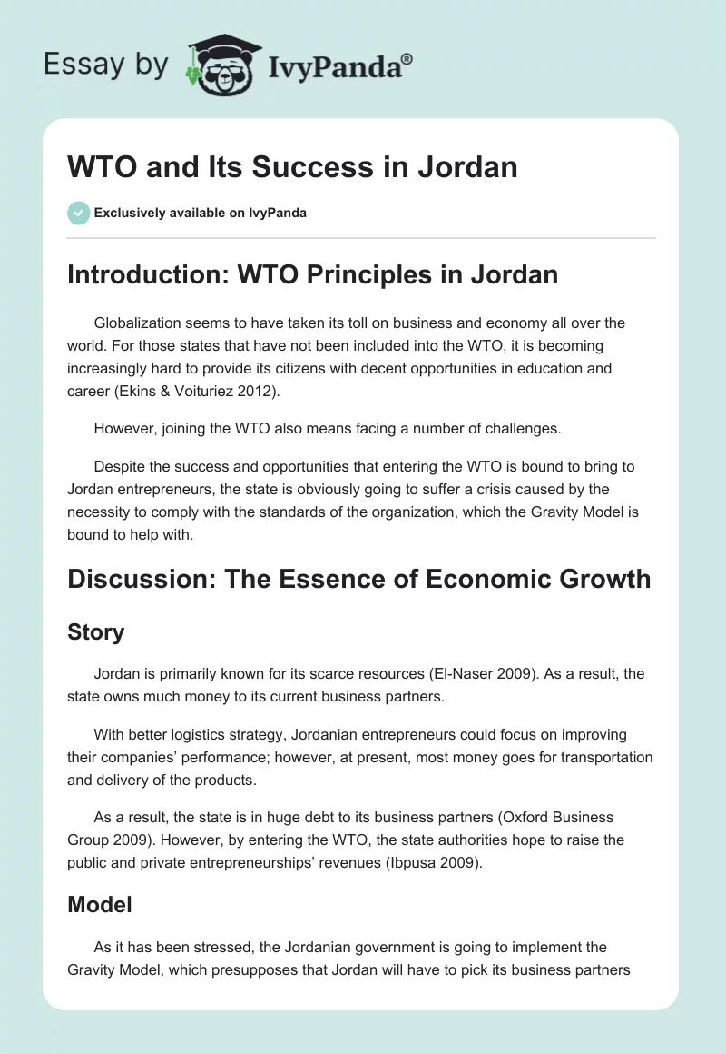 WTO and Its Success in Jordan. Page 1